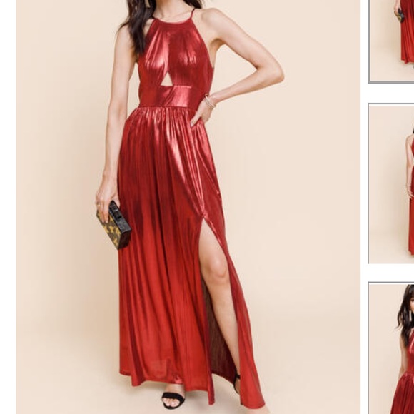 Francesca's Collections Dresses & Skirts - Francesca’s Limelight Red Metallic Retro Maxi Dress with Cutouts and Slit